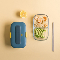 可愛日式微波爐專用玻璃輕食飯盒分隔型上班族兩格打飯便當盒