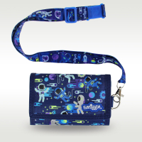HOT★Australia smiggle original children's wallet triple leather wallet dark blue spaceman cute coin purse boys lanyard card case 5 inches