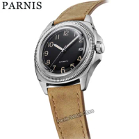 Parnis 2024 Year 41mm Silver Case Automatic Mechanical Men Watch Leather Strap Seiko NH35 Movement Men's Watches