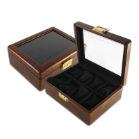 8格手錶收藏盒 配件收納 方型扣鎖 金絲柚木 腕錶收藏盒 實木質感 - 棕x黑色
