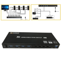 4K HDMI-compatible/USB3.0 KVM Switch Game Internet Splitter Adapter share device Splitter Switch Plug and Play USB LAN Switch