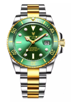 LIGE Lige自動男女通用潛水員的不銹鋼自動飾面手錶，綠色轉圈，綠色錶盤，雙色鋼手鍊