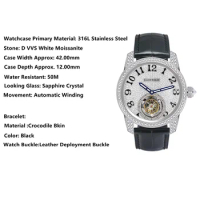 Cadermay D VVS1 Moissanite Tourbillon Watches Luxury Stainless Steel Machanical Wristwatches For Men Business Watch