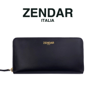 【ZENDAR】台灣總代理 限量1折 頂級小牛皮拉鍊長夾 莉亞系列 全新專櫃展示品(黑色 贈禮盒提袋)
