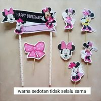 hiasan nasi tumpeng hiasan kue ulang tahun cake topper satu set tema minnie mouse / mini mouse