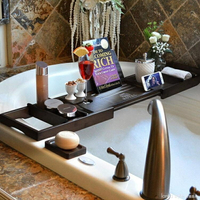 免運 浴缸架伸縮防滑歐式多功能泡澡手機架子置物板棕色出口浴缸置物架 雙十一購物節