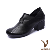 【Vecchio】真皮樂福鞋 粗跟樂福鞋/全真皮頭層牛皮典雅兩穿法設計粗跟樂福鞋(黑)