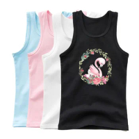 3-14years Girls Flamingo Sleeveless T-shirt Kids Cartoon Flower Swan Singlet Children Cotton Tank Tops Summer Cute Undershirt