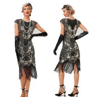 1920s Flapper Fringe Sequin Dress Retro Great Gatsby Charleston Prom Dress Party Dance Dress Beaded Toast Dress