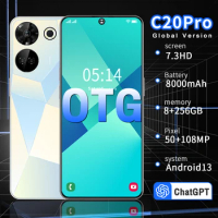 Global VER C20 Pro 5G Smart Phone Quad-core 8GB+256GB 7.3 Inch Mini Smart phones Android13 Mobile Phone 8000 mAh Battery Face lD