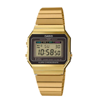 【CASIO 卡西歐】經典時尚復古電子錶 不鏽鋼錶帶 琥珀金 自動日曆 生活防水(A700WG-9A)
