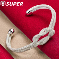925 Sterling Silver Interwoven Web Bangle Bracelet For Woman Man Wedding Engagement Fashion Charm Party Jewelry