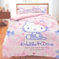 【享夢城堡】天絲卡通四件式床包兩用被套組(雙人加大-HELLO KITTY 粉色浪漫-粉)