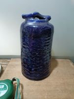 日本回流瓷器昭和時期帝王藍釉瓶花瓶賞瓶，霽藍釉瓶 器型漂亮，