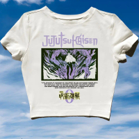 Crop Top Anime Jujutsu Kaisen | Crop tee Y2K White VINTAGE | T-Shirt Bootleg Oversize Putih | Kaos B