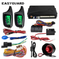 EASYGUARD 2 Way Car Alarm System remote auto Start LCD Pager Display vibration alarm universal DC12V shock sensor security alarm