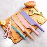Peralatan Dapur EREASTHQS Set Pisau Dapur 6 in 1 Gunting Peeler Pengupas Buah - ER-0278 - Mix Color 