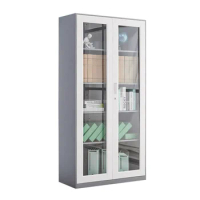 Steel Cupboard Iron Cabinet with 2 Doors, Office Furniture, Glass Metal Cabinet of 4 Adjustable Shelves, Top Sale