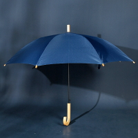 浮羽歐式復古風傘半自動長柄傘方形木柄素色男士黑色彎鉤便攜雨傘