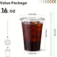 【Fhot】 15/30 Pack 16oz/500ml Clear Plastic Cups with Lids and Straws, Disposable Iced Coffee Cups wi