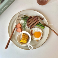 盤子ins風高級感 日式啞光陶瓷平盤早餐盤菜盤家用西餐牛排餐盤