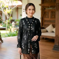 Atasan Kebaya Outer Brokat Modern Wanita Tunik Outer Brokat pesta wisuda Casual M Hitam