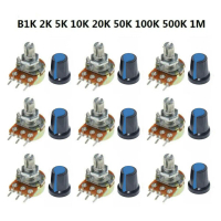 Kit potentiometer WTH148 pelbagai nilai B1K, 2K, 5K, 10K, 20K, 50K, 100K, 500K, 1M, dengan aksesori 