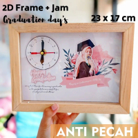 Kado Wisuda Unik Jam Frame Kayu 2D Foto Graduation Bisa Request