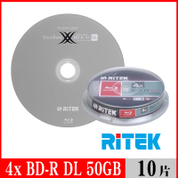 【RITEK錸德】4x BD-R DL 50GB 藍光片 X版/10片布丁桶裝