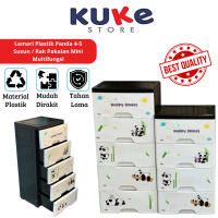 KUKE Lemari Plastik 4-5 Susun Karakter Panda | Kabinet Mini Laci Pakaian Tempat Penyimpanan Baju Cel