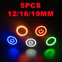 12/16/19MM waterproof metal button switch LED lamp instant lock engine start stop switch 5PCS Red Green Blue Yellow White 12V24V