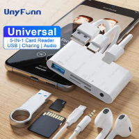 ตัวอ่านการ์ดหน่วยความจำ 8-in-1 iPhone iPad USB C USB A ถึง 3.5mm Music Hub OTG อะแดปเตอร์สากล รองรั