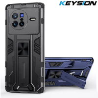 KEYSION Shockproof Armor Case for VIVO X80 X80 Pro 5G X70 Pro+ Soft Silicone+PC Kickstand Phone Back Cover for iQOO Neo 6 6 SE