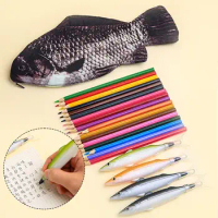 Realistic Fish Shape Pencil Pouch With Zipper 3D Simulation Pencil Stationery Funny Supplies Cases Plush School Q9T2