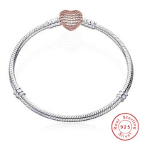 Handmade Original S925 Silver Heart Shaped Snake Chain Charm Bracelet For Women Brand Bangle DIY Jewelry Making Gift