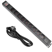 Aluminum alloy 9 Ways PDU Power Strip EU Power Strip Socket with IEC-C14 Port Outlet extend with 2 USB Lightning protection