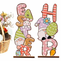Easter Wooden Signs Rabbit Signs Decorations Wooden Bunny Letter Printing Crafts Ornament For Bookshelf Dining Room
