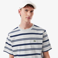 【LACOSTE】男裝-寬細條紋短袖T恤(海軍藍/白色)