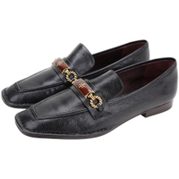 TORY BURCH Perrine 雙T黃銅編織環飾牛皮樂褔鞋(黑色)
