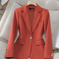 Fashion Female Formal Blazer Women Red Apricot Black Stripe Office Ladies Business Work Wear Jacket For Autumn Winter