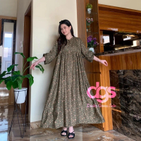 Midi Dress Kanaya Motif Bunga Lengan Balon Rayon Viscose Premium Midi Panjang Wanita Daster adem Teb