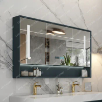 Bathroom Mirror Cabinet Solid Wood Smart Mirror Bathroom Mirror Cabinet Induction Lamp Storage Oak Cabinet Storage Separate