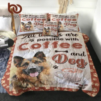 BeddingOutlet Coffee And Dog Bedding Set Kawaii Lovely Puppy Animal Pattern Quilt With Pilow Shams And Cushion Cover 4PCS