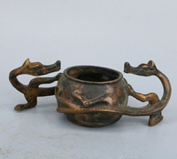 老銅器收藏古玩古董銅雜件純銅黃銅風水擺件做舊銅雕香爐雙龍雕刻