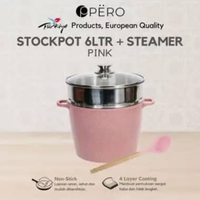 Pero Stock Pot Panci Gentong 24cm with Steamer Stainless / Panci Granite Anti Lengket / Panci Granit