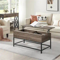 Alden Design Wood and Metal Lift Top Coffee Table, Taupe
