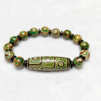 Tibet 3/9 Eye Totem Green Weathered Old Agate Dzi Beads Stranded Male&amp;Female Amulet Bracelet Free Shipping