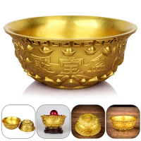 Bowl Offering Basin Water Treasure Feng Shui Fruit Altar Golden Brass Meditation Cup Holder Wealth Supplies Good Money Lucky