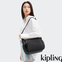 『牛角包』Kipling 曜岩黑品牌經典圓標多袋實用側背包-GABBIE