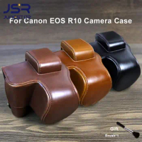 Camera Case For Canon EOS R10 PU Leather Bag Case Protrector Cover With Tripod Screw Buttom Opening Version Strap Shoulder